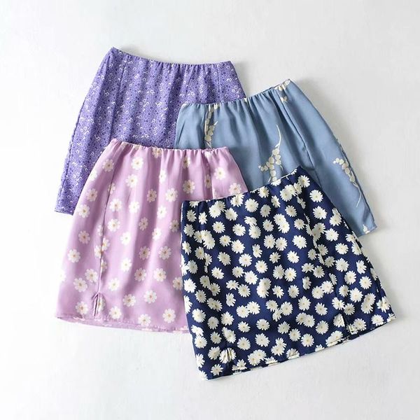 

skirts summer printing satin pencil womens high waist mini lining with shorts 2021 korean streetwear vintage skirt, Black