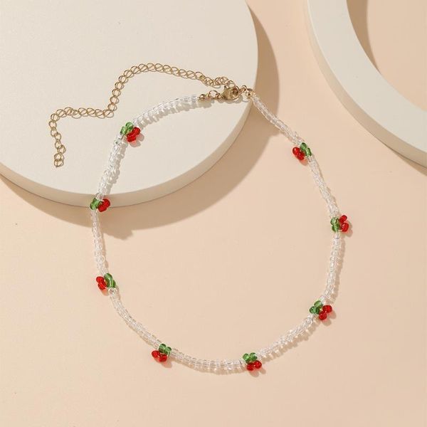 

pendant necklaces choker neck chain summer sweet cherry for women handmade beaded necklace party gift 2021jewelry wholesale, Silver