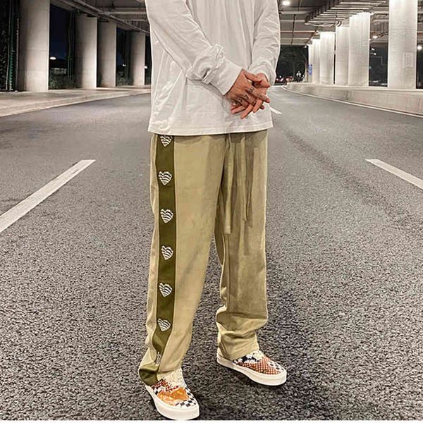 

men's pants suede pants, hip hop style, love suede, embroidery, letters, casual, for men, smooth, colored block, loose street track pan, Black
