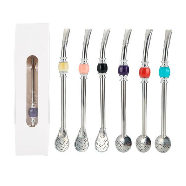 

spoons 304 stainless steel straws yerba mate tea bombilla gourd reusable drinking filtered spoon straw coffee drink