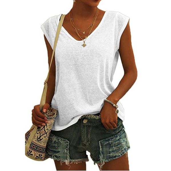 

tank women sleeveless shirts summer streetwear casual ladies loose v nekc basic solid color tanks vest 2021, White