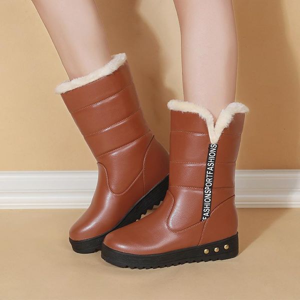

boots winter waterproof and warm women's high-snow thick plush ladies mid-tube thick-soled cotton flat, Black