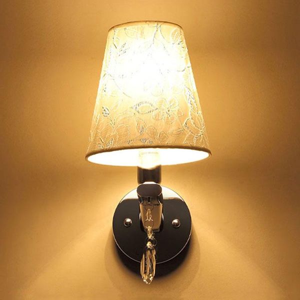 

modern el bedroom bedside wall lamp creative stainless steel crystal study aisle fabric
