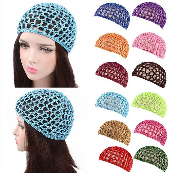 

womens mesh hair net crochet cap solid color snood sleeping night cover turban, Blue;gray