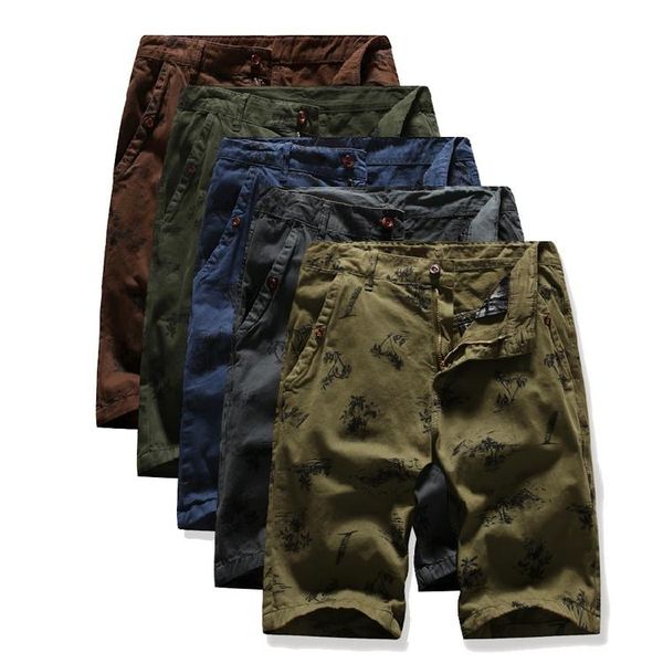 

men multi-pocket printing workwear shorts five-piece pants men's, White;black