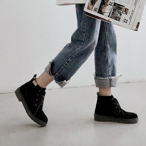 

boots oversized 9 10 12 women shoes ankle for ladies woman winter cross strap low heel waterproof table, Black