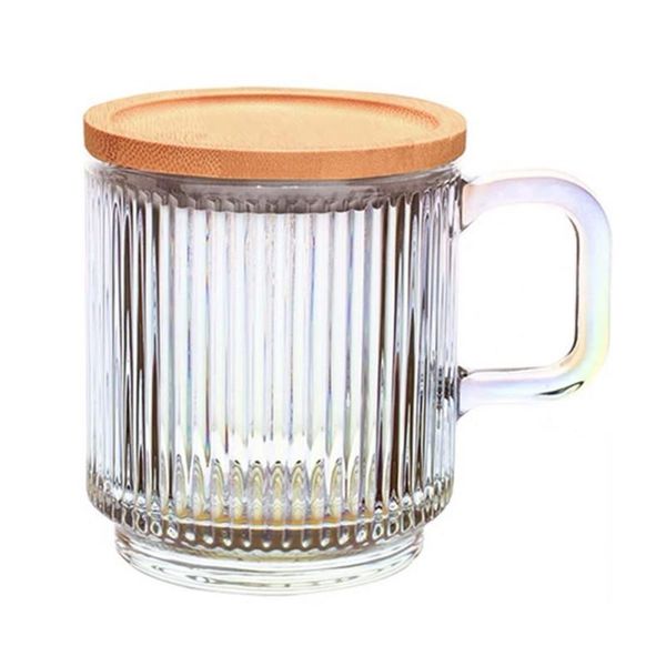 

wine glasses clear glass milk tea cup with handle striped mug high temperature coffee water bamboo lid drinkware
