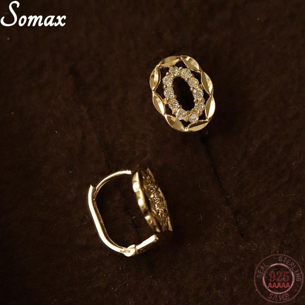 

hoop & huggie 925 sterling silver plating 14k gold french wreath leaves pavÃ© shiny crystal earrings women retro ear bone buckle jewelry, Golden;silver