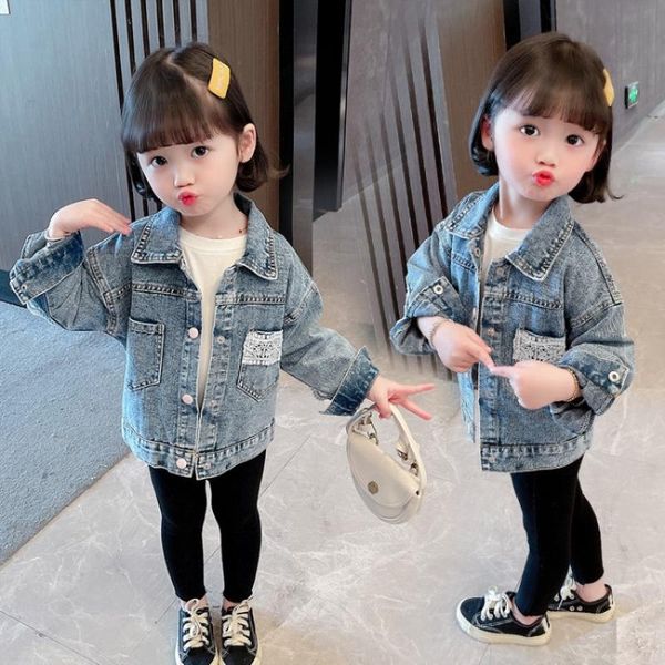 

jackets girls baby's coat jacket outwear 2021 lace jean winter autumn overcoat zipper cardigan children's clothing, Blue;gray
