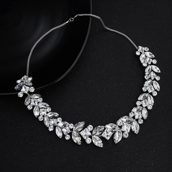 

luxury big austrian crystal chains necklaces wedding women jewelry necklaces for white wedding dress accessories jcg142, Golden;white