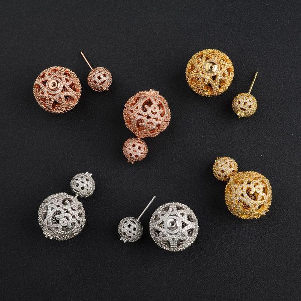 

stud 10-19mm earrings double sided paved crystal ball, Golden;silver
