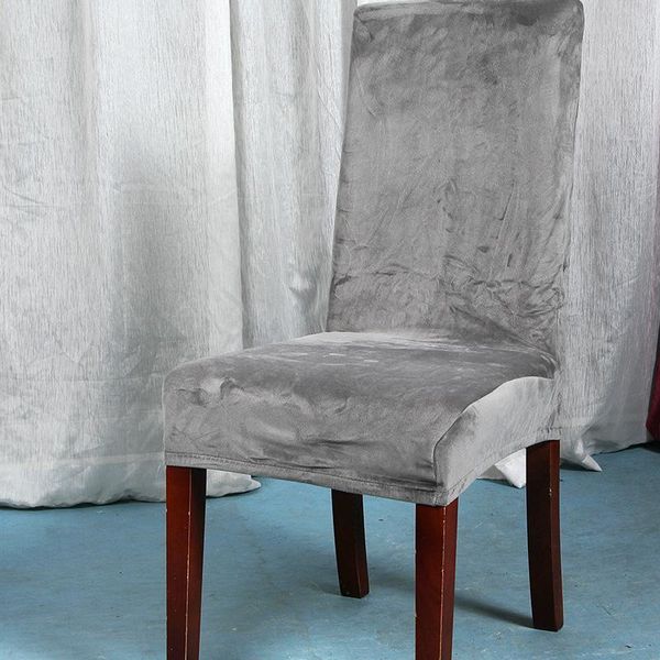 

chair covers solid color gray plush fabric cover velvet thick seat for dinning room wedding office banquet slipcovers 1pcs