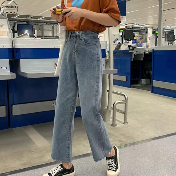 

xinhuaease women's mom jeans high waist 5xl lady denim pants blue wide straight leg female plus size girls trousers 2021 fashion