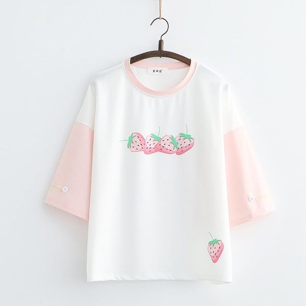 

women's t-shirt mori girl kawaii sweet strawberry print women short sleeve cute tees girls japanese cotton summer white shirt
