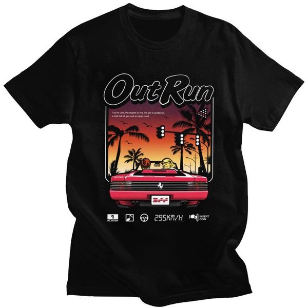 

men's t-shirts vintage out run t shirt short sleeve cotton old school 80s japanese arcade gaming tshirt racing video game outrun tee me, White;black