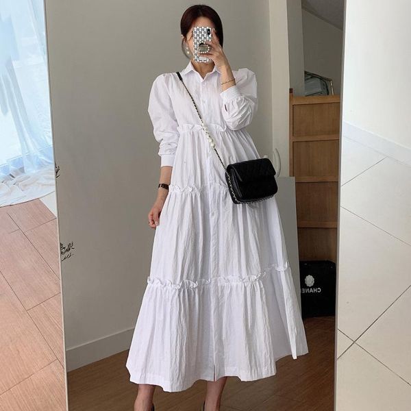 

shirt dress women casual long sleeve vestiti donna eleganti 2021 spring fall buttons female lapel white clothing tunic xc117 dresses, Black;gray