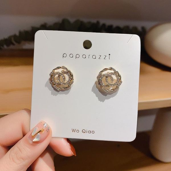 

stud 2021 korean style simple girl earrings silver pins rhinestones small for women fashion jewelry accessories, Golden;silver