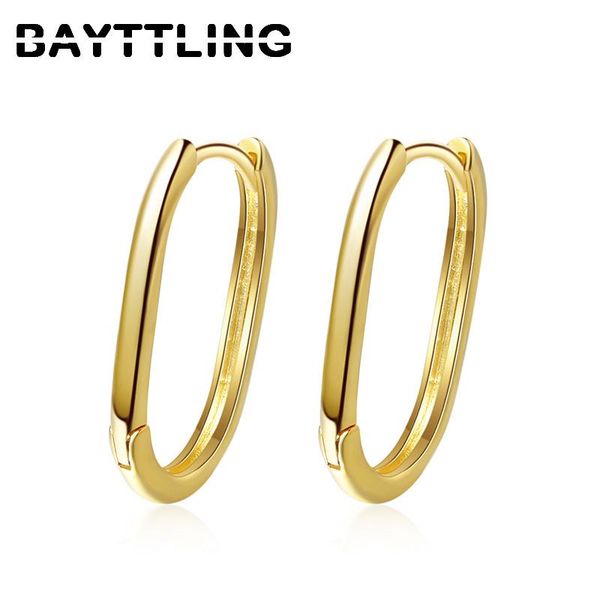 

hoop & huggie bayttling 925 silver simple glossy gold/silver circle earrings for women fashion gift jewelry, Golden;silver