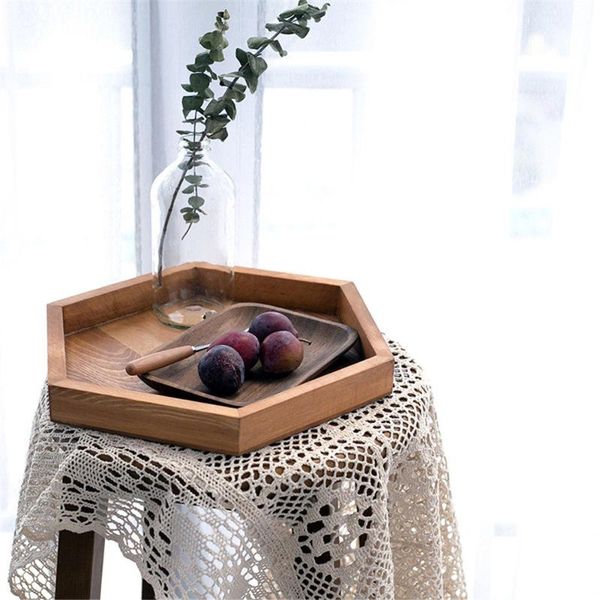 

kitchen storage & organization pastoral wood tray retro fruit cake dessert plate vintage brown hexagon shape jewelry display home deskde