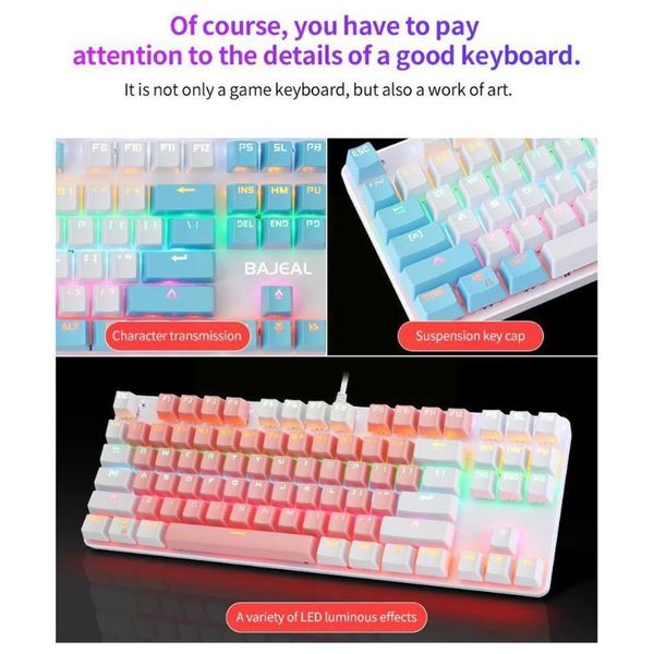 

keyboards k100 two color mechanical board, 87 s, green axis cap, usb cable, for gaming n8o2