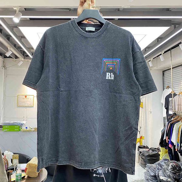 

men women vintage heavy fabric rhude box perspective tee slightly loose multicolor nice washed rhude t-shirt, White;black