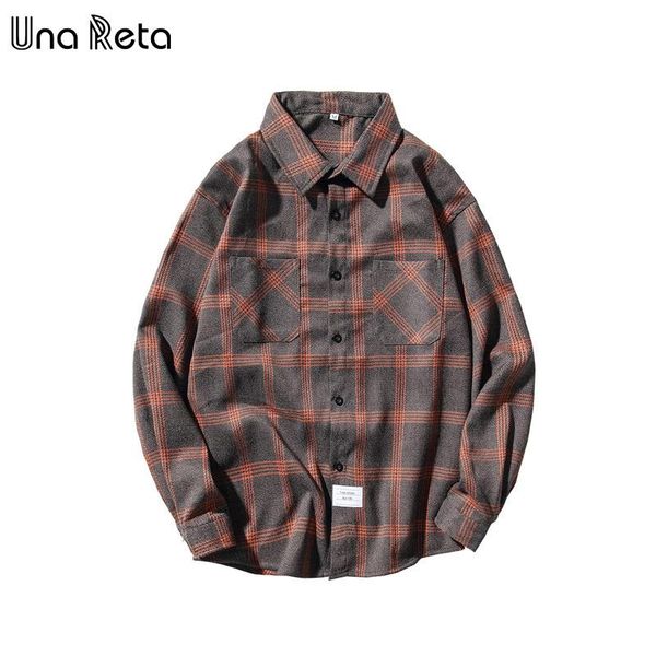 

men's casual shirts una reta shirt men fashions autumn hip-hop lapel streetwear clothes plaid single breasted, White;black