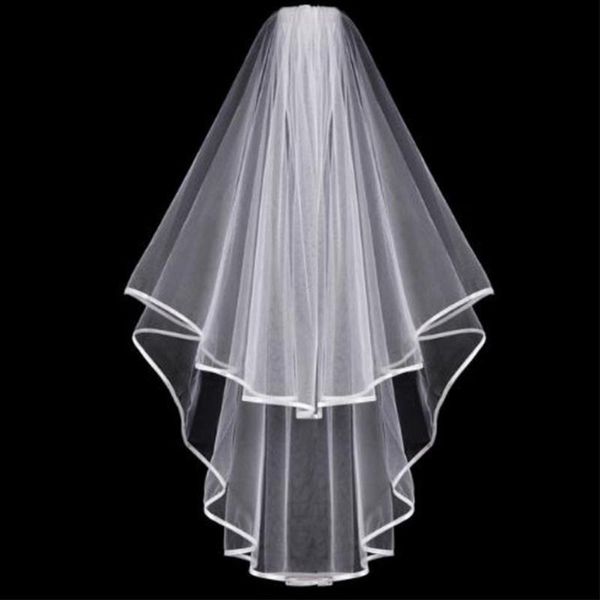 

bridal veils 4 layer tulle crinkle hem wedding veil short mantilla bride head accessories with comb, Black