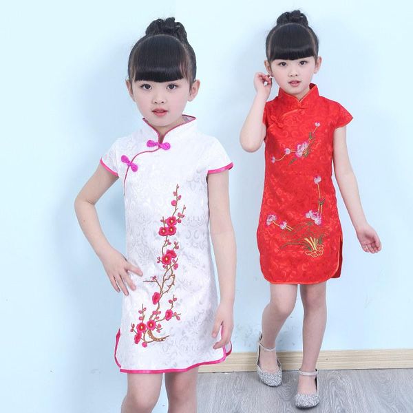 

girl's dresses kids summer modern cheong-sam dress princess children plum blossom floral embroidery girl qi pao style baby qipao cheong, Red;yellow