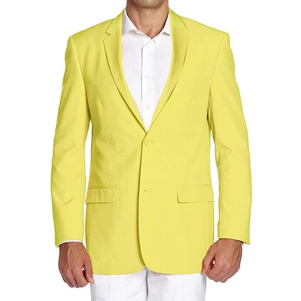 

men's suits & blazers custom fashion two button notch lapel yellow blazer with white pants slim fit groomsmen for wedding beach party m, White;black
