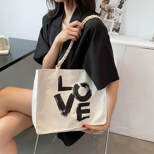 

evening bags japan and korean style big shoulder canvas chains handbags for women letter shopping bag large capacity purses