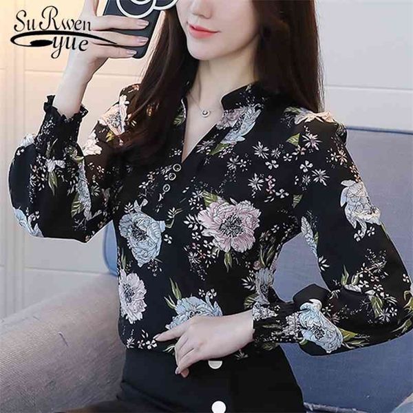 

fashion v-neck women blouse shirt long sleeve printing women's clothing plus size ol blouse feminine blusas d556 30 210323, White