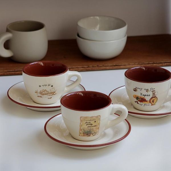 

cups & saucers porcelain coffee nordic hand painted reuseable pastoral retro glaze koffie kopjes kitchen dining bar ef50cc