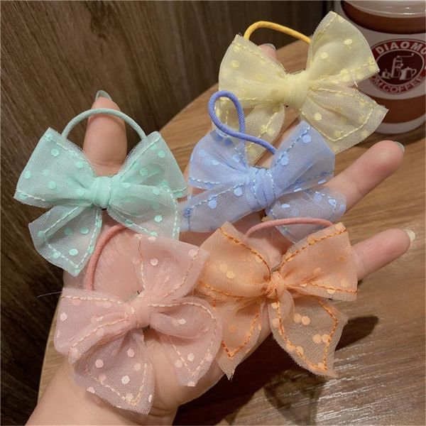 

hair accessories 2pcs/set korea design sale children cute bow knot elastic rope kids girl headwear lovely rings, Slivery;white