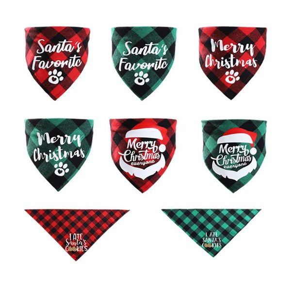 

dog apparel pet neckerchief cat plaid printing bandana bibs collar neck scarf cotton triangle saliva towel christmas decor accessories
