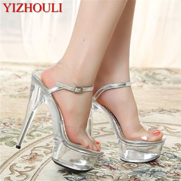 

dress shoes summer elegant crystal shoes, wedding 15 cm high heel sandals, transparent nightclub evening sandals, Black