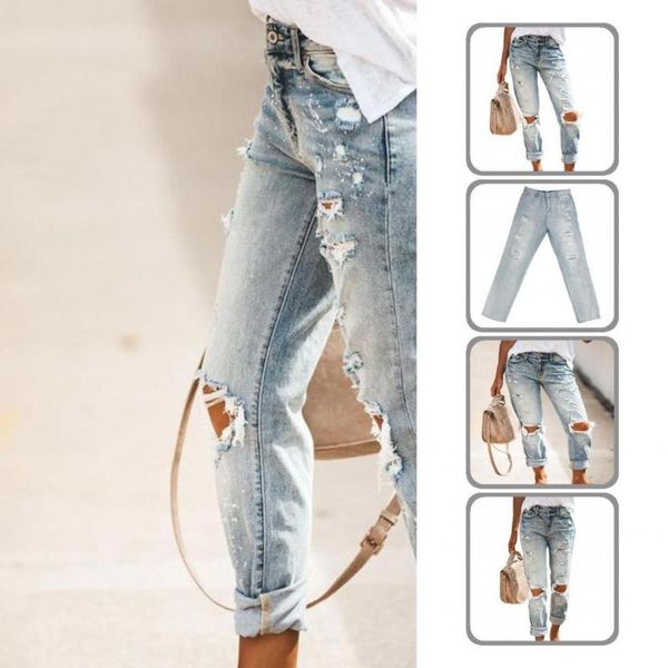 

women's jeans skin-friendly fashion mid waist long slim autumn women zipper button for work, Blue