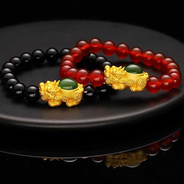 

beaded, strands s925 ancient silver inlaid hetian jade pixiu feng shui gift agate crystal bracelet for man and women good lucky amulet jewel, Black