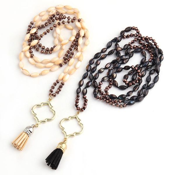 

pendant necklaces fashion bohemian tribal jewelry long knotted crystal shell tassel, Silver