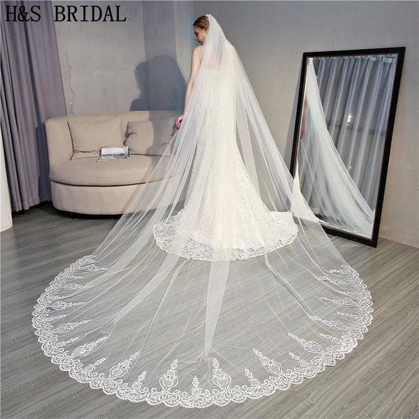 

bridal veils h&s voile de mariee long lace edge wedding veil accessories velo novia veu noiva, Black