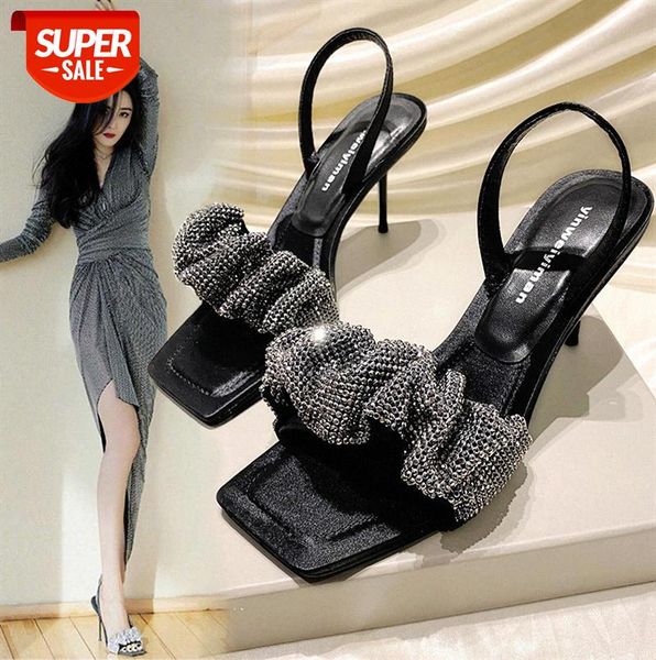 

yang mi women's high-heeled shoes with the same paragraph king rhinestone open-toe sandals women #le8h, Black