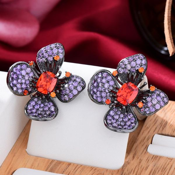 

dangle & chandelier missvikki luxury purple cz flower earrings for women girl summer beach party jewelry eye-catching design high quality, Silver