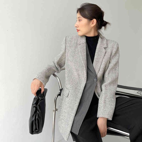 

women's wool & blends [eam] loose fit gray irregular big size woolen coat parkas long sleeve women fashion autumn winter 2022 1de3601 u, Black