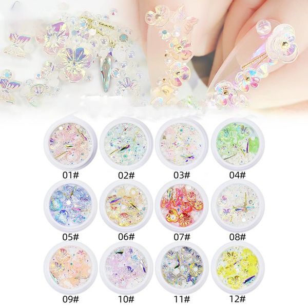 

nail art decorations ice flower butterfly jewelry shell rhinestone bead decoration chrome sequins 3d glitter diy decor, Silver;gold