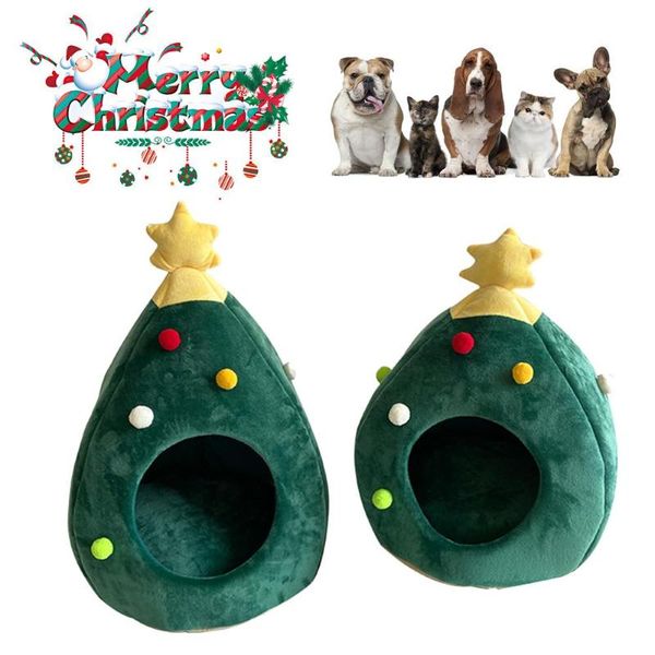 

cat beds & furniture christmas tree pet bed litter kennel winter warm nest house brathable cats accessories