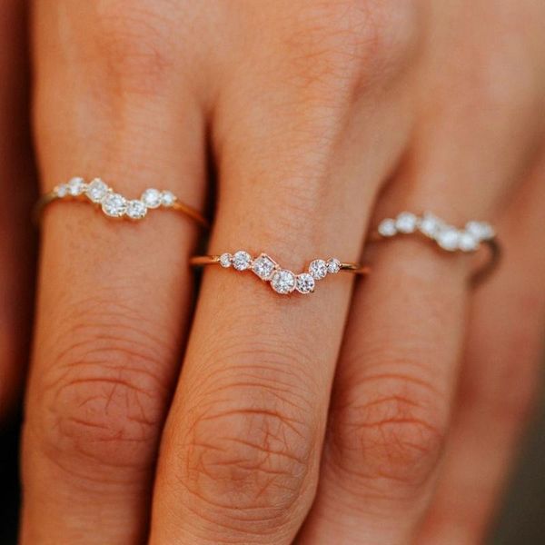 

wedding rings vintage female white zircon stone ring set charm gold color engagement crystal geometry for women men, Slivery;golden