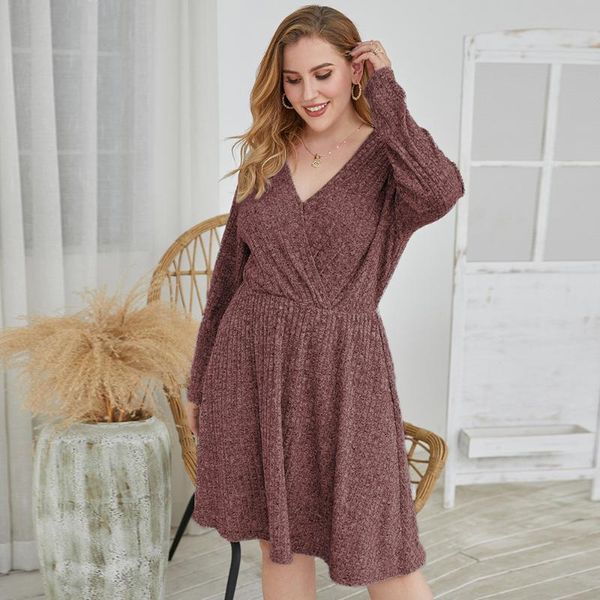 

casual dresses zoulv 2021 fall women's clothing loose all-match temperament wave hem dress v-neck plus size, Black;gray