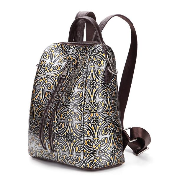 

backpack style retro leisure head layer leather women's bag travel hand painted