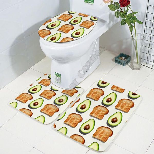 

toilet seat covers bread avocado three-piece set 3d printed bathroom pedestal rug lid cover bath mat 04
