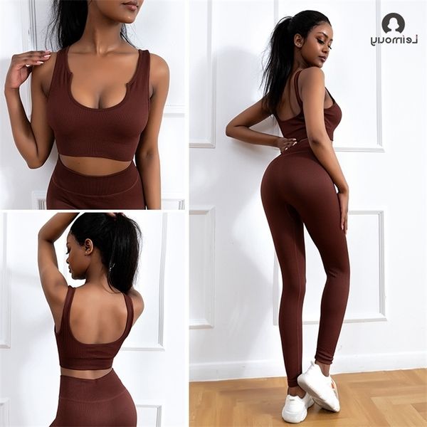 

seamless yoga suit high waist elastic sports bra pants fitness women