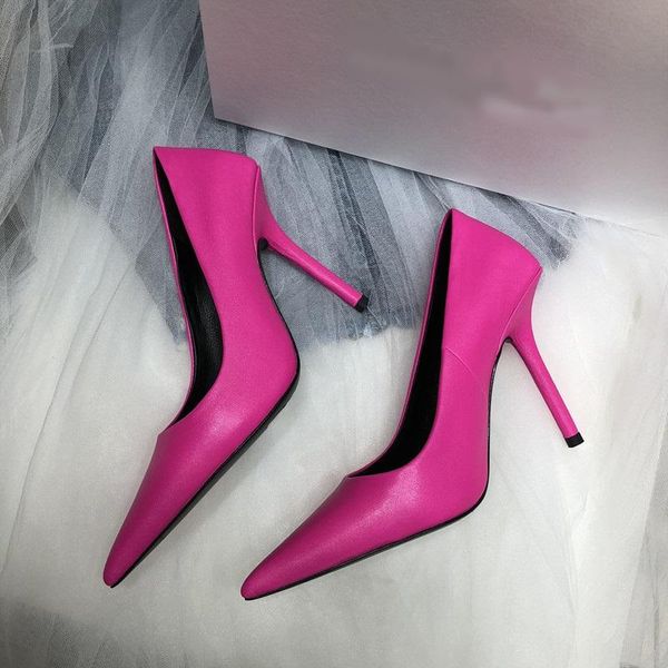 

dress shoes genuine leather pink pointy toe high heel shallow cut-out cone heels women spring fall celebrating lady, Black